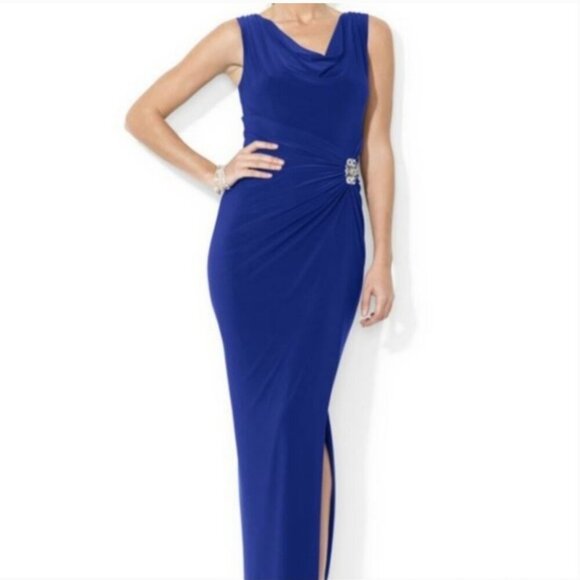 Lauren Ralph Lauren Dresses & Skirts - Lauren Ralph Lauren royal blue slit maxi dress ruched embellished